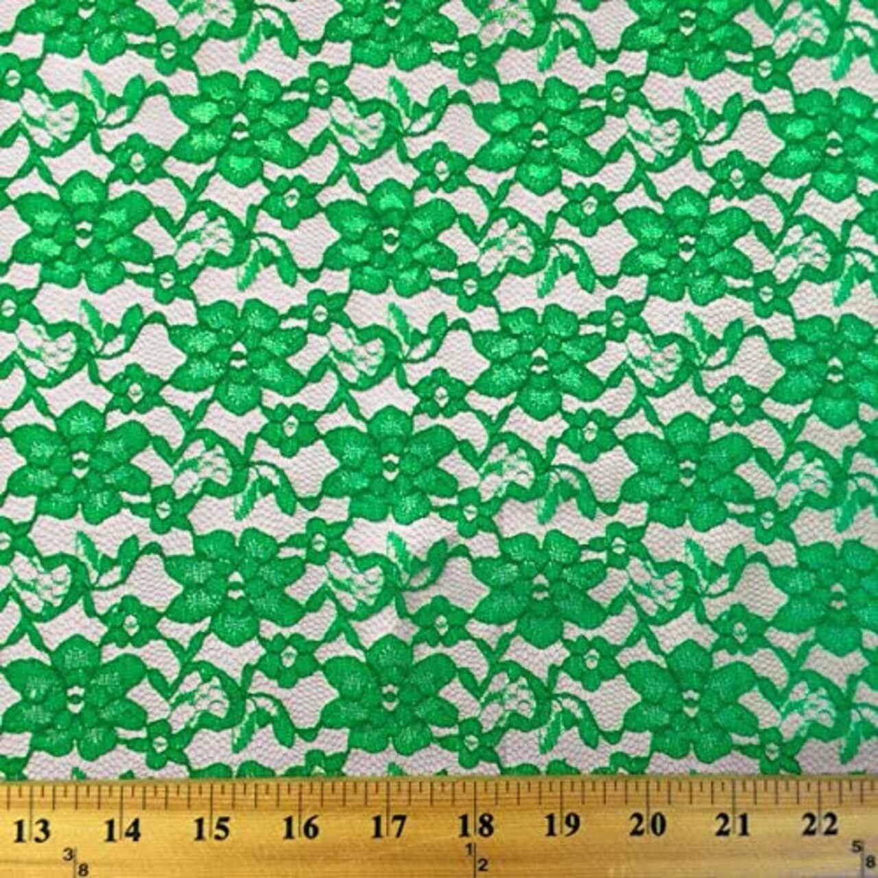 1 Yard Kelly Green Raschel Lace Fabric 100% Polyester French Floral for Dresses, Bridal & Décor 60″ Wide